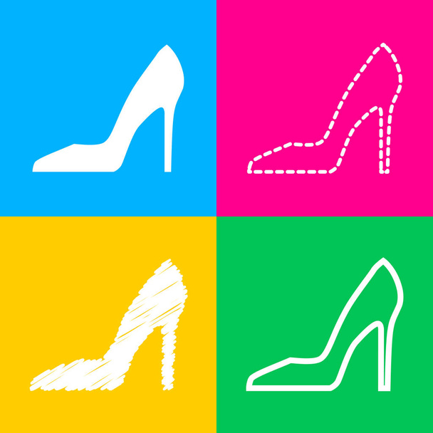 Ženy znamení boty. Čtyři styly ikony na čtyři barevné čtverce. - Vektor, obrázek