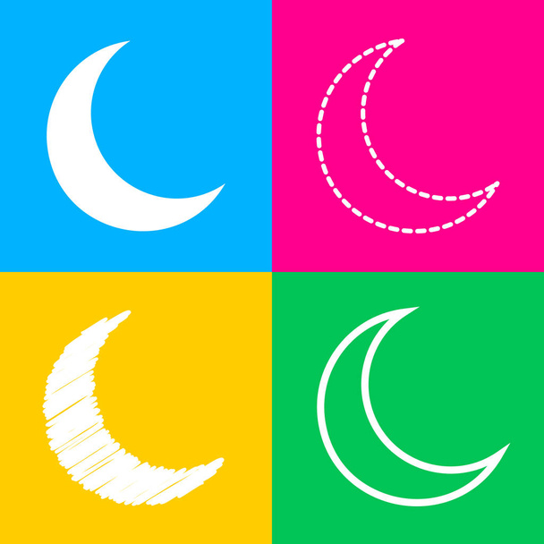 Maan teken illustratie. Vier stijlen van pictogram op vier vierkanten van de kleur. - Vector, afbeelding