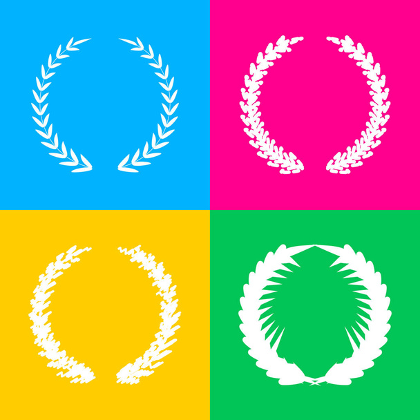 Laurel Wreath sign. Four styles of icon on four color squares. - Vector, Image