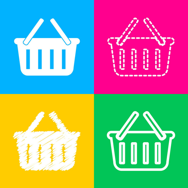 Shopping basket sign. Four styles of icon on four color squares. - Vector, Image
