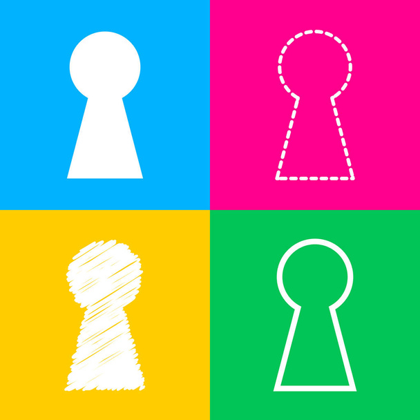 Kulcslyuk jel illusztráció. Négy stílus ikon a négy színes négyzetek. - Vektor, kép