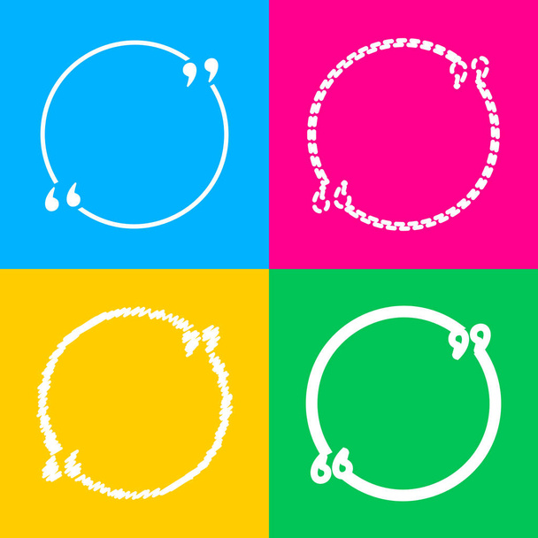 Segno di citazione. Quattro stili di icona su quattro quadrati di colore
. - Vettoriali, immagini