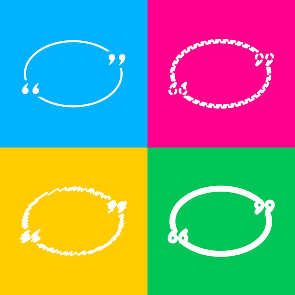 Anführungszeichen. vier Symbolstile auf vier farbigen Quadraten. - Vektor, Bild