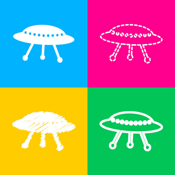 UFO simple sign. Four styles of icon on four color squares. - Vector, Image