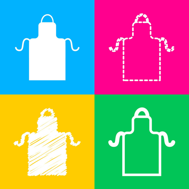 Apron simple sign. Four styles of icon on four color squares. - Vector, Image