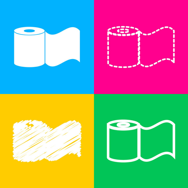 Toilet Paper sign. Four styles of icon on four color squares. - Vector, Image