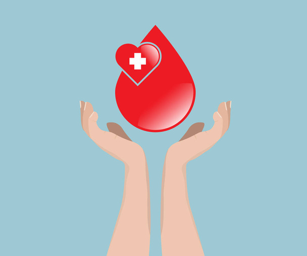 krevní dárcovství koncept, krev s rukou  - Vektor, obrázek
