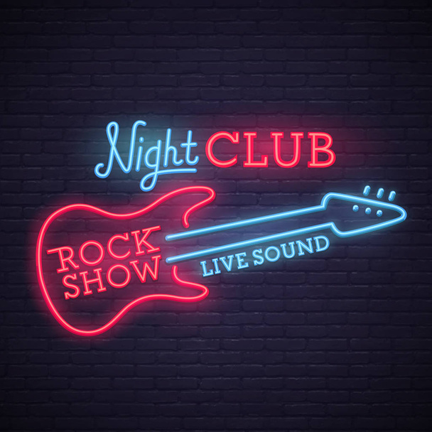 Sinal do Rock Show. sinalização brilhante, banner de luz. Logotipo do clube noturno, emblema
.  - Vetor, Imagem