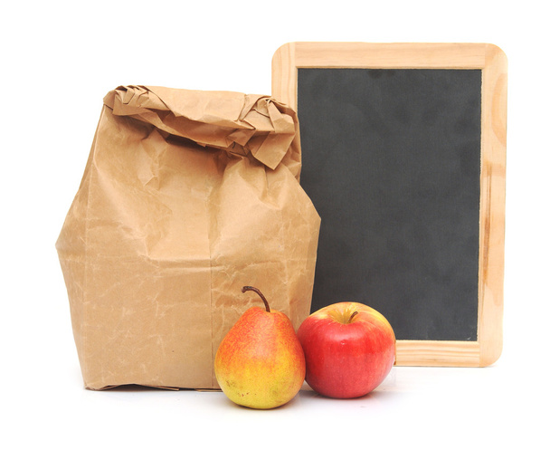 school lunch en lege schoolbord - Foto, afbeelding