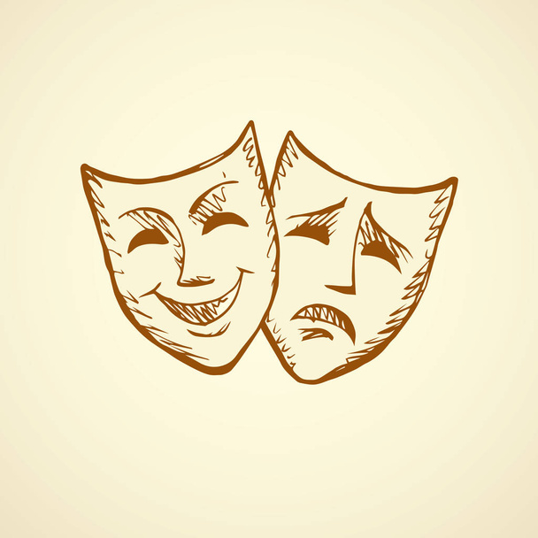 Comedy and tragedy theatrical masks. Vector illustration - Vektor, Bild