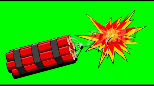 Dynamit výbuch boom 2d Kreslená animace na zeleném pozadí. MOV - Záběry, video