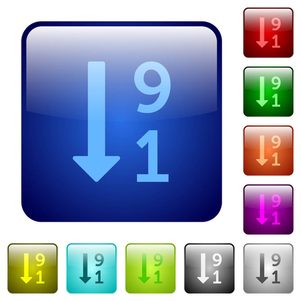 Csökkenő számozott lista színes négyzet alakú gombok - Vektor, kép