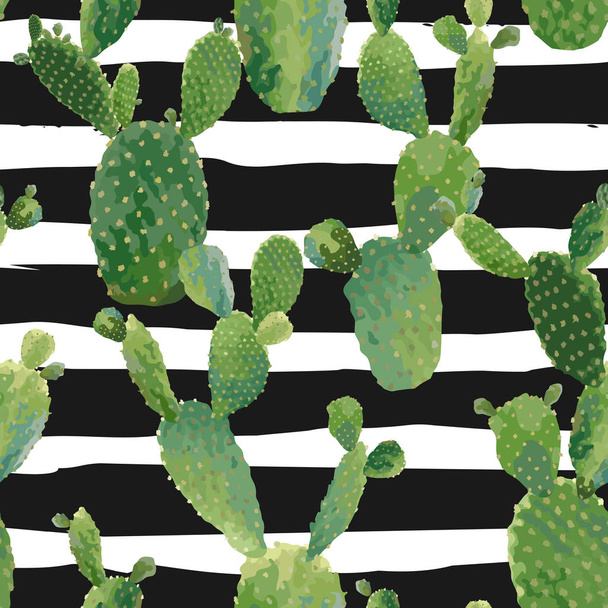 Cactus Plant Seamless Pattern. Exotic Tropical Summer Botanical Background in Vector. - ベクター画像