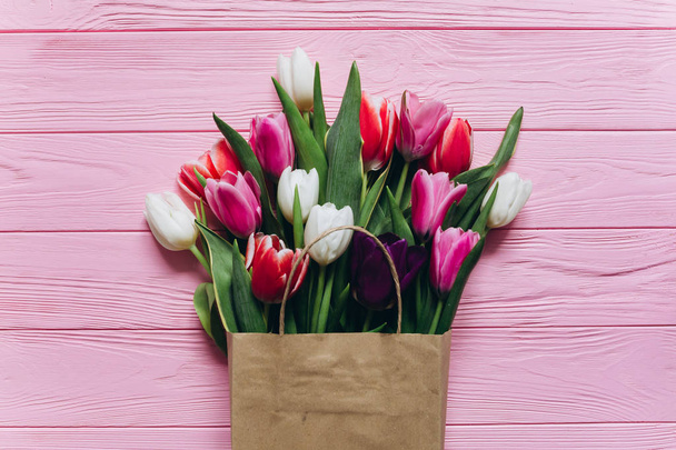 tulips flowers in shopping bag - Photo, Image
