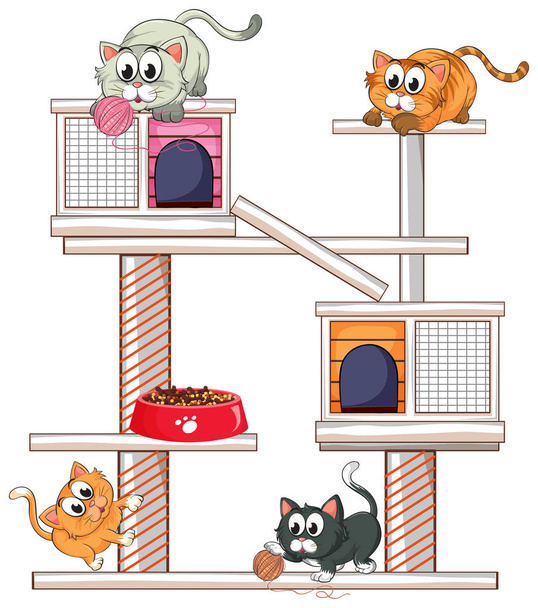 Gatos brincando no apartamento do gato
 - Vetor, Imagem
