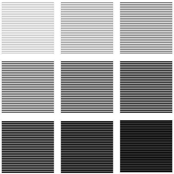 Horizontale Linien und Streifen mit unterschiedlicher Dicke und Intensität setzen - Vektor, Bild