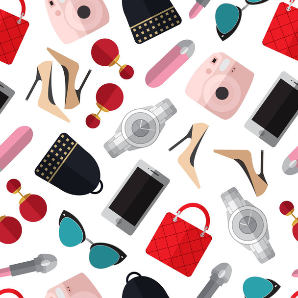 Seamless pattern background with simple fashion flat objects on - ベクター画像