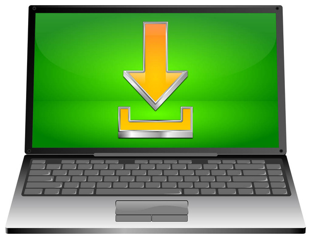 Laptop computer with Download Symbol - 3D illustration - Photo, Image