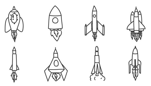 icono nave espacial cohete mano dibujado vector conjunto arte ilustración
 - Vector, Imagen