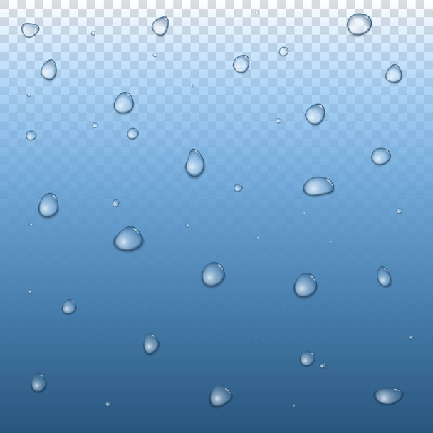Realistic raindrop set on glass. Vector water drops. Raindrops, vapor on transparent background. - Vector, Image