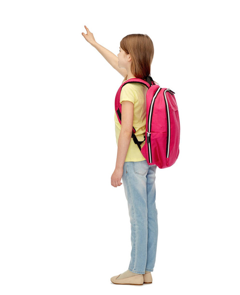 little student girl with school bag from back - Фото, изображение