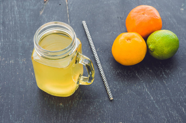 Homemade Fermented Raw Kombucha Tea Ready to Drink With orange and lime. Summer - Фото, зображення
