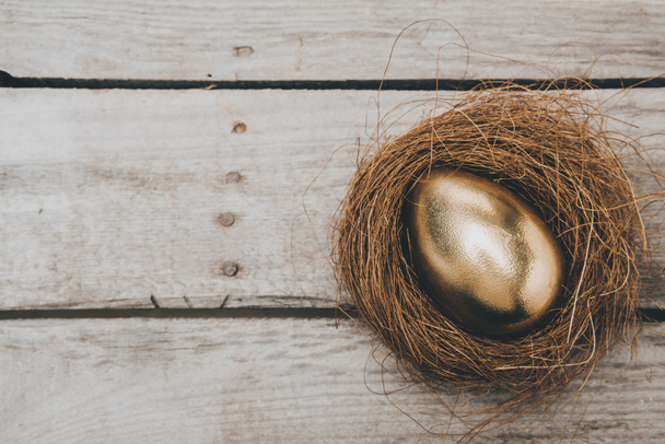 χρυσό αυγό του Πάσχα σε φωλιά  - Φωτογραφία, εικόνα