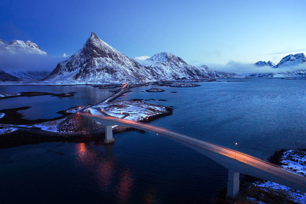 Olstind Mount and bridges. Lofoten islands, Norway - Φωτογραφία, εικόνα