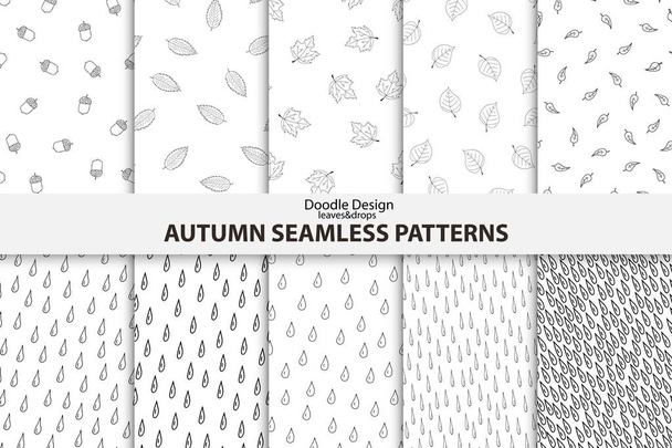 Autumn seamless patterns. Hand drawn design. - Vector, Image
