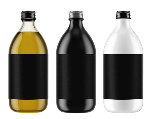glass bottles with black labels - Foto, Bild