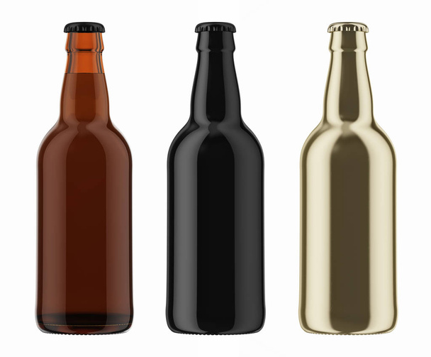 three colorful bottles of cold beer  - Foto, Imagen