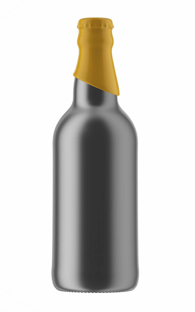 yellow top on silver bottle of beer - Foto, Imagen
