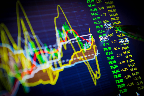 Análisis de datos en el mercado de divisas: los gráficos y cotizaciones en pantalla
 - Foto, imagen