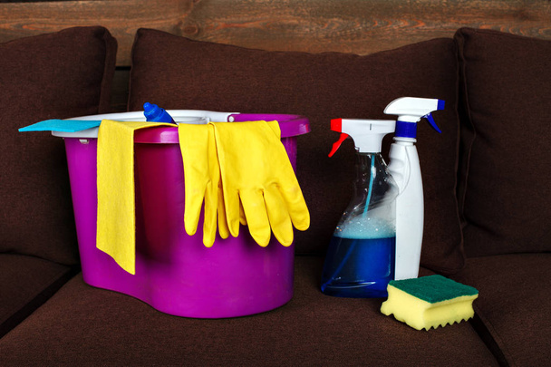 Cleaning service supplies in bucket - Photo, Image