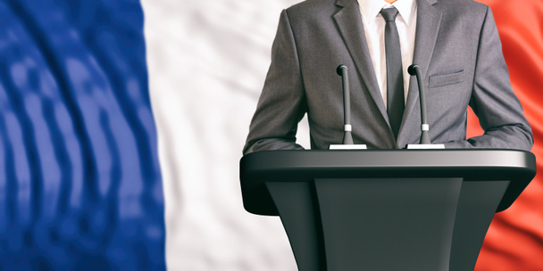 Ομιλητής σε φόντο σημαία Γαλλίας. 3D απεικόνιση - Φωτογραφία, εικόνα
