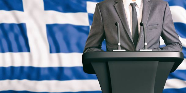 Speaker on Greece flag background. 3d illustration - Photo, Image