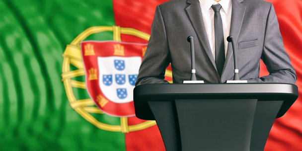 Głośnik na tle flaga Portugalii. ilustracja 3D - Zdjęcie, obraz