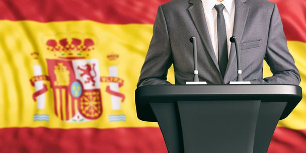 Puhuja Espanjan lipun taustalla. 3d kuva
 - Valokuva, kuva