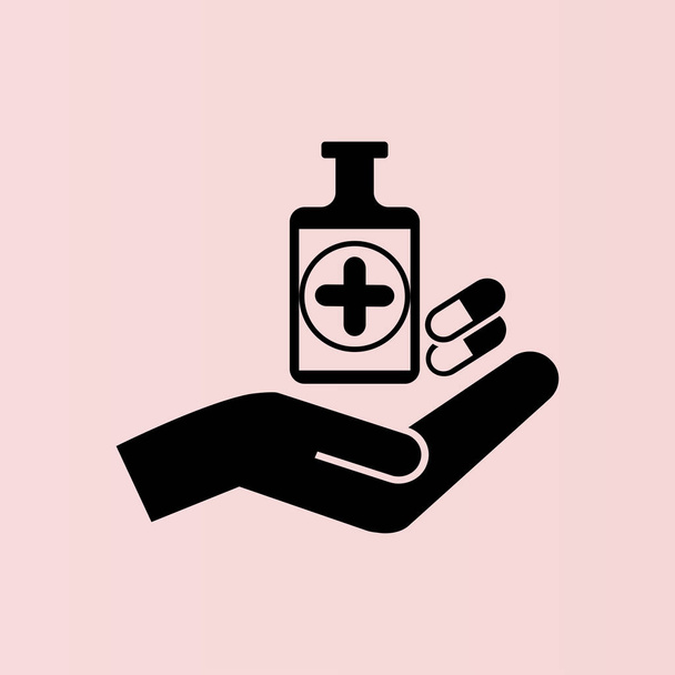 Icono de mano y medicamento
 - Vector, Imagen
