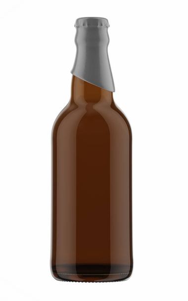 grey top on brown bottle of beer - Фото, изображение