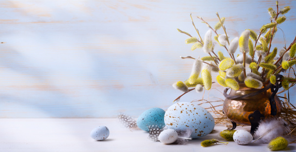 umění pozadí velikonoční vajíčka velikonoční a jarní květiny.  - Fotografie, Obrázek