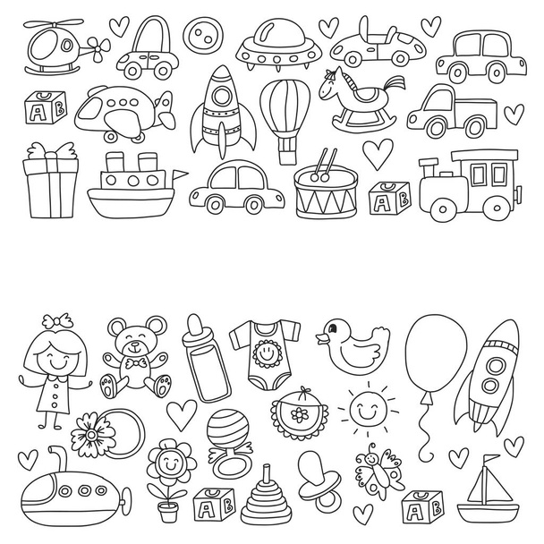 Doodle sada s hračkami pro obchod, obchod, školka, školky ručně kreslenou vektorové ilustrace vektorové - Vektor, obrázek