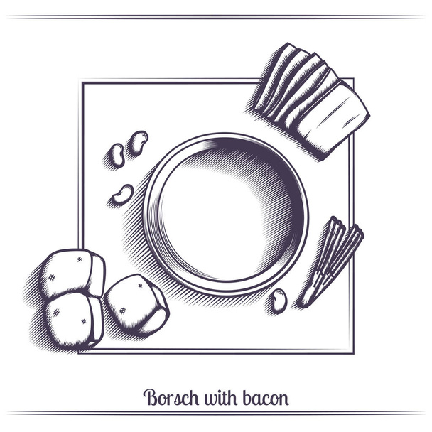 Borsch met Bacon zwart - Vector, afbeelding