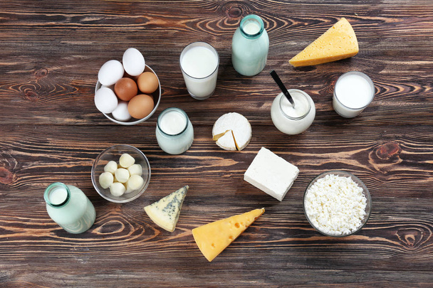 Flat lay of dairy products - Photo, image