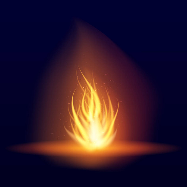 Vector burning bonfire. Hot flickering flame with sparks. Tongues of flame. Flicker of a torch. Bright burning effect of a candle. - Vector, Image