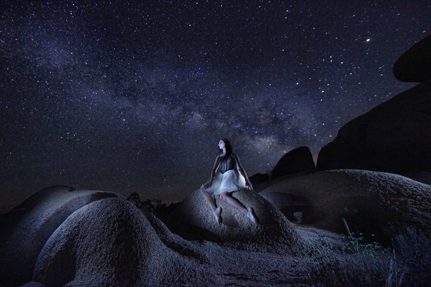  Dancer Alone Under the Milky Way in Joshua Tree National Park U - Photo, Image