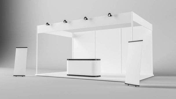 Design stand espositivo creativo bianco. Modello di cabina. Caprino
 - Foto, immagini