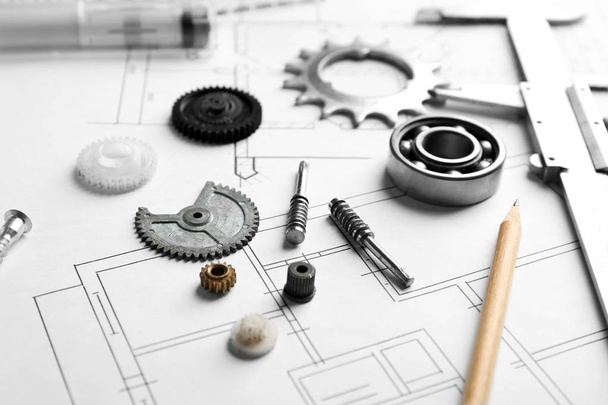 Engineering supplies and blueprints  - Photo, image