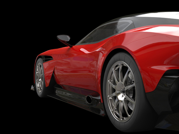 Fire red sports car - rear wheel closeup shot - Photo, Image