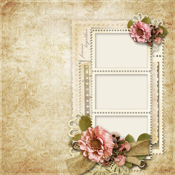 Vintage background with frames for photos and flowers - Zdjęcie, obraz